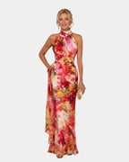 Cyanelle | Robe maxi fleurie à col halter