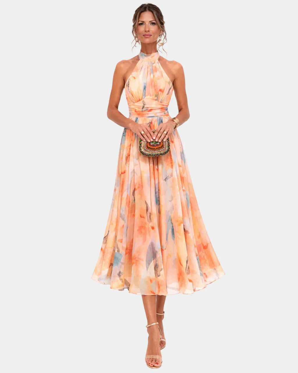 Liyah | Dress Halter Neck and Printed Watercolour