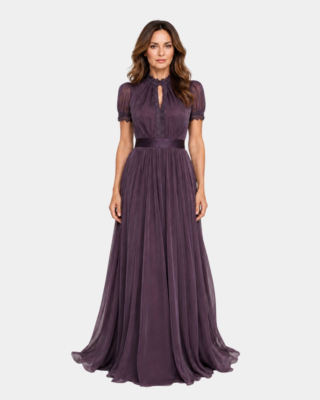 Tiphaine | Robe avec décolleté et finitions en dentelle de chiffon