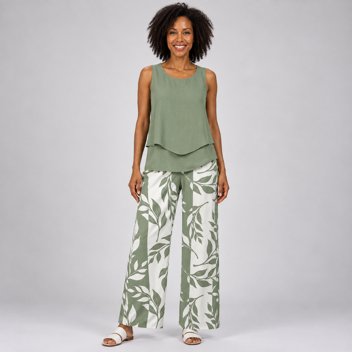 Nomsa | Sage Green Combination Top and Pants