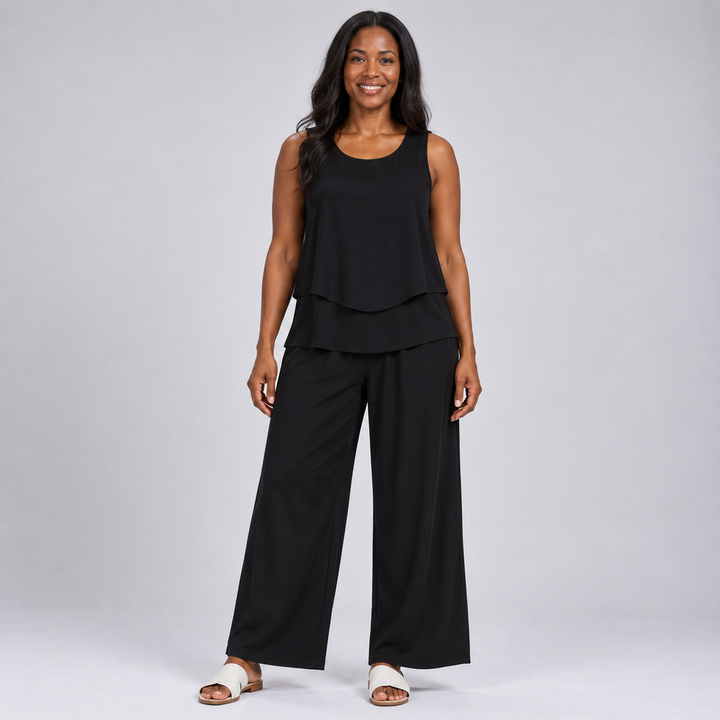 Kagiso | Black Layered Top and Wide-Leg Pants