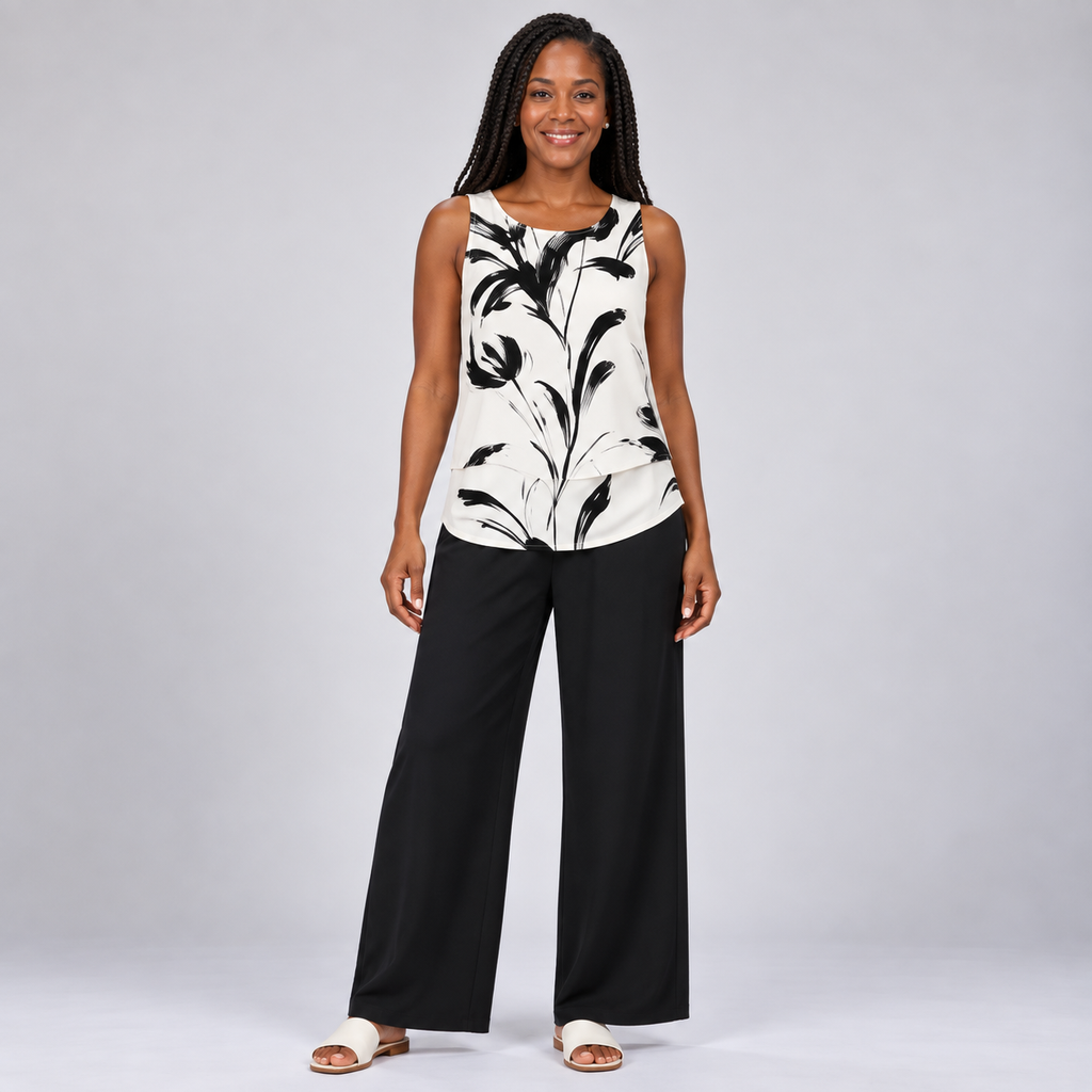 Thabisa | Art Print Combination Top and Black Pants