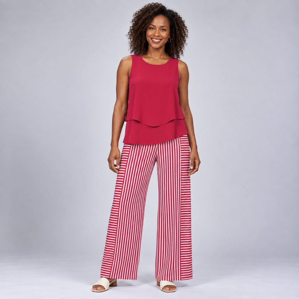 Nomvula | Pink Solid Top and Striped Pants Combination
