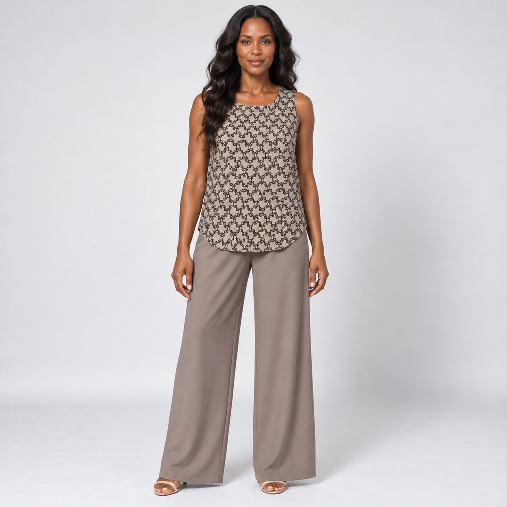 Folasade | Taupe Geometric Top and Wide-Leg Pants