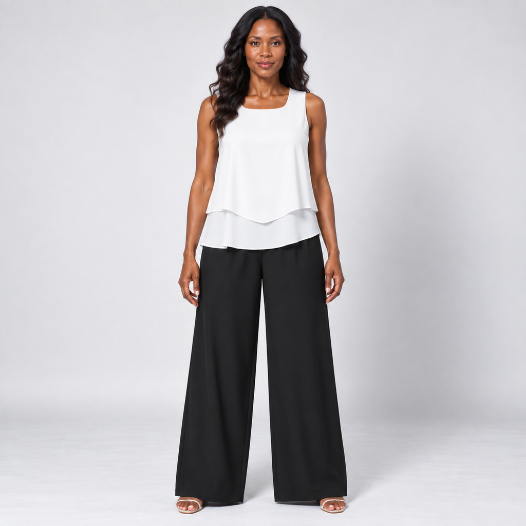 Kesi | Two-Tone Combination White Top and Black Pants
