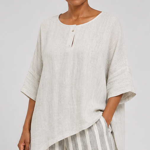 Adaeze | Elegant Asymmetric Blouse and Striped Trousers