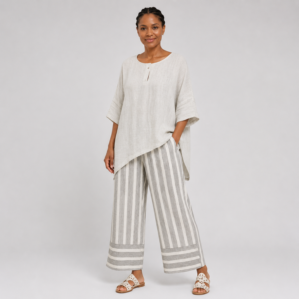 Adaeze | Elegant Asymmetric Blouse and Striped Trousers