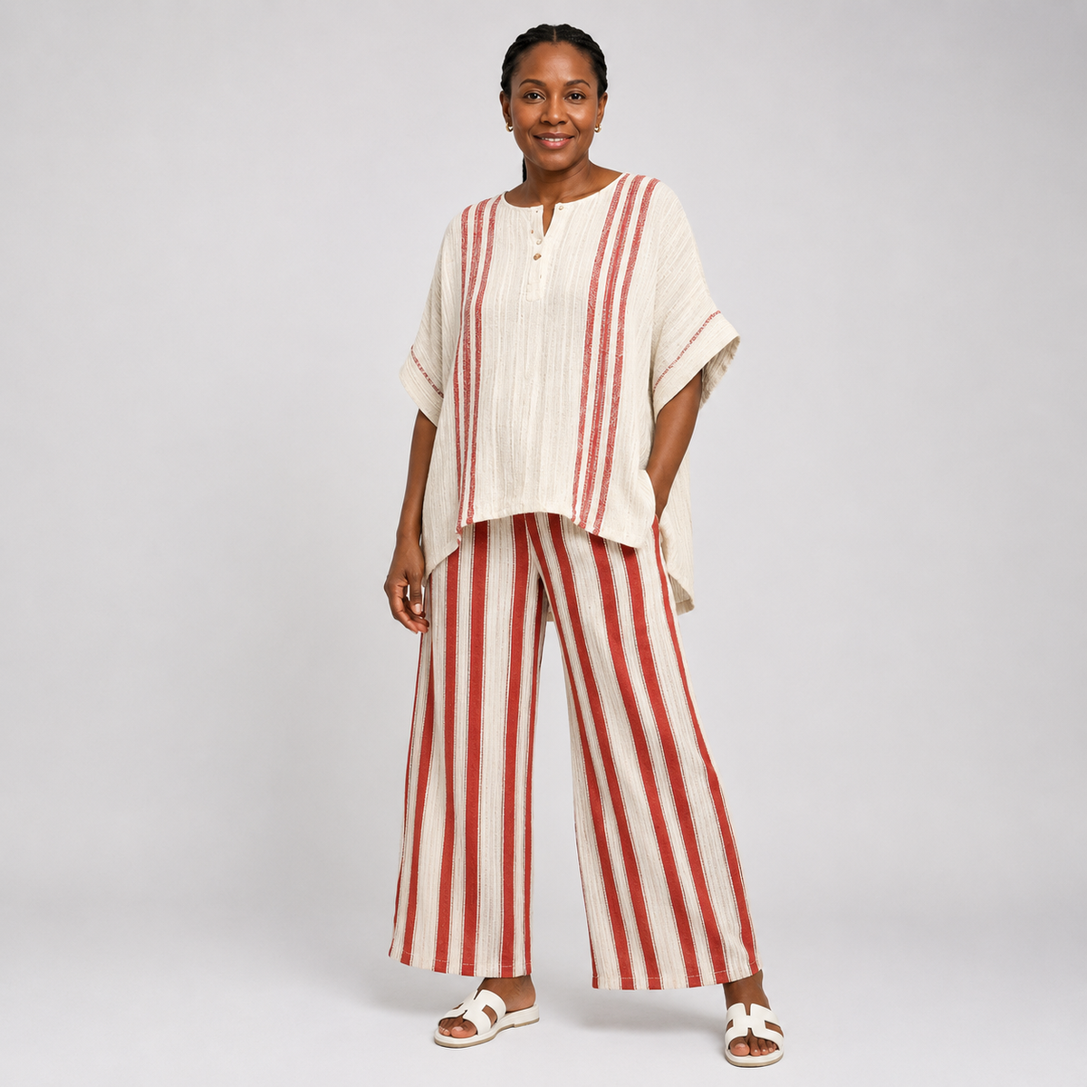 Akosua | Structured Red Striped Top and Trousers