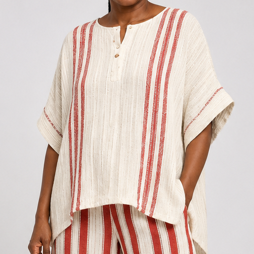 Akosua | Structured Red Striped Top and Trousers