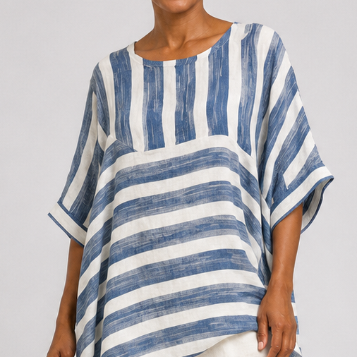Ama | Sophisticated Blue Striped Top and Detailed Trousers