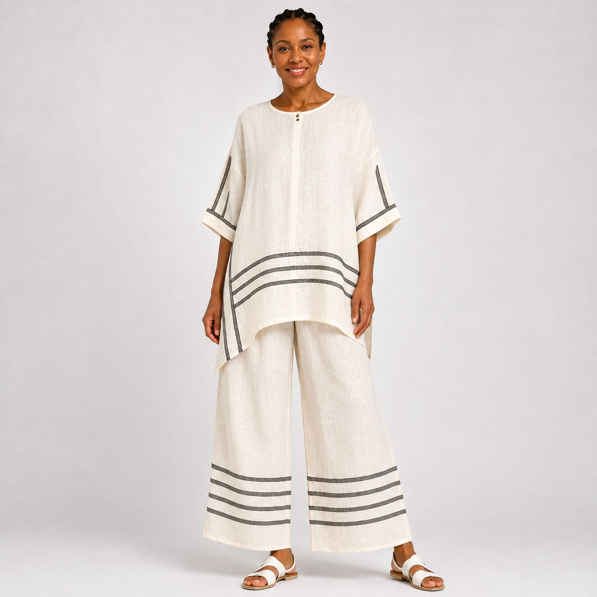 Amahle | Sophisticated Asymmetric Striped Top and Statement Trousers