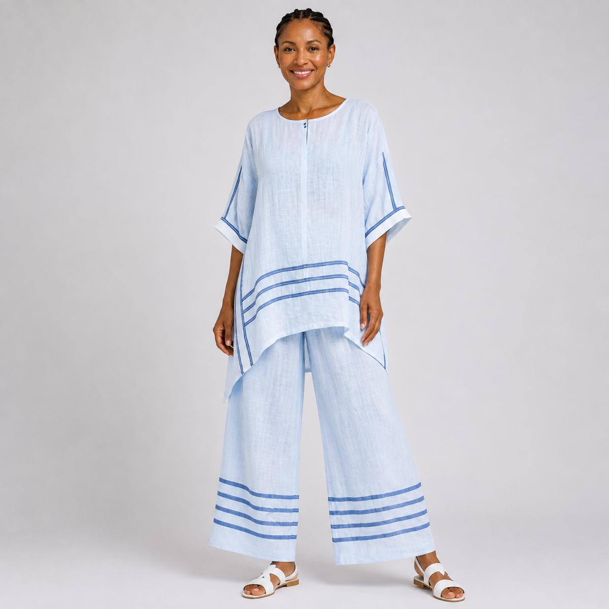 Amahle | Sophisticated Asymmetric Striped Top and Statement Trousers