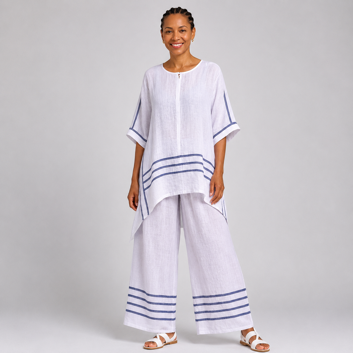 Amahle | Sophisticated Asymmetric Striped Top and Statement Trousers