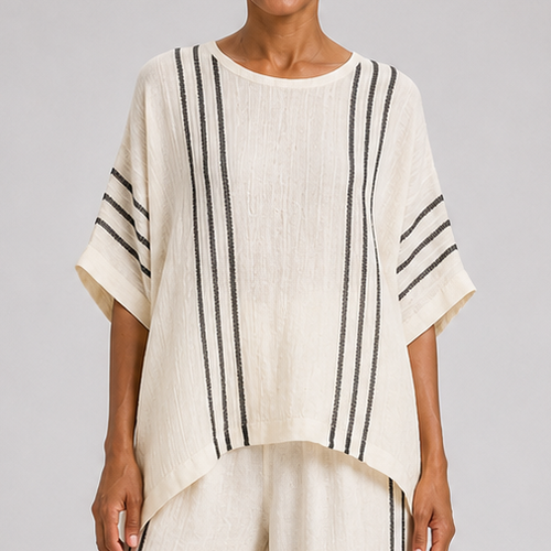 Anaya | Elegant Ivory Blouse and Black Striped Trousers