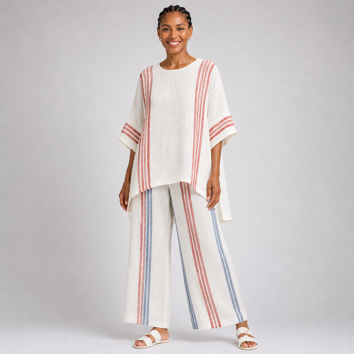 Ayanna | Sophisticated Multicolour Striped Top and Mediterranean Trousers