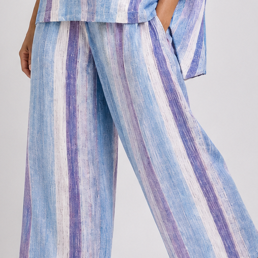 Chioma | Elegant Pastel Mauve Top and Striped Trousers