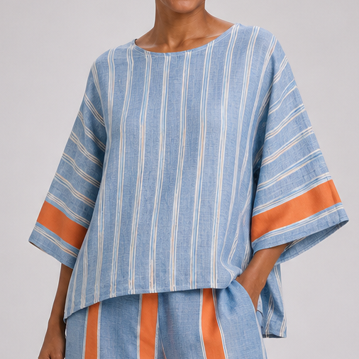Dalia | Sophisticated Terracotta Striped Top and Trousers