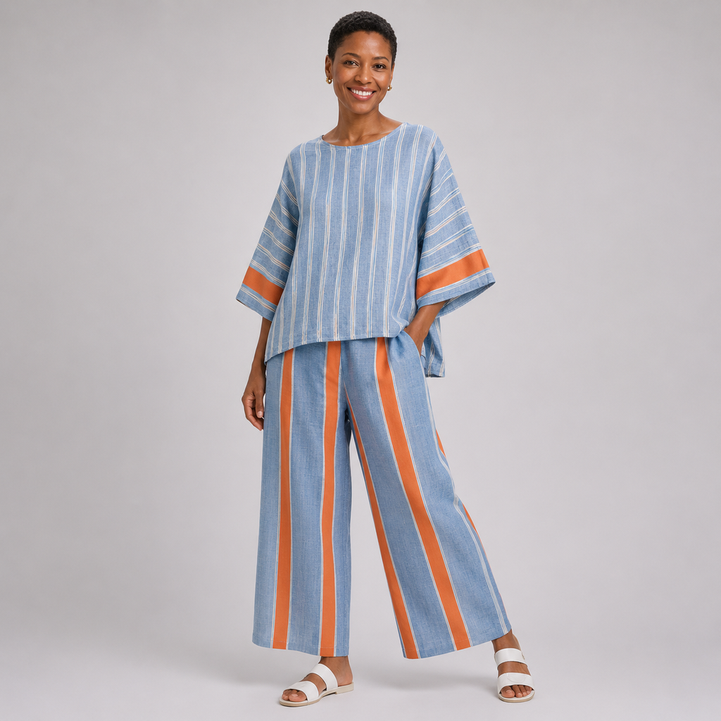 Dalia | Sophisticated Terracotta Striped Top and Trousers