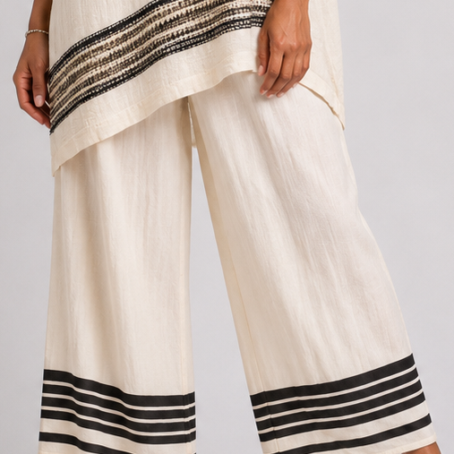 Danai | Elegant Black Striped Top and Flowing Trousers