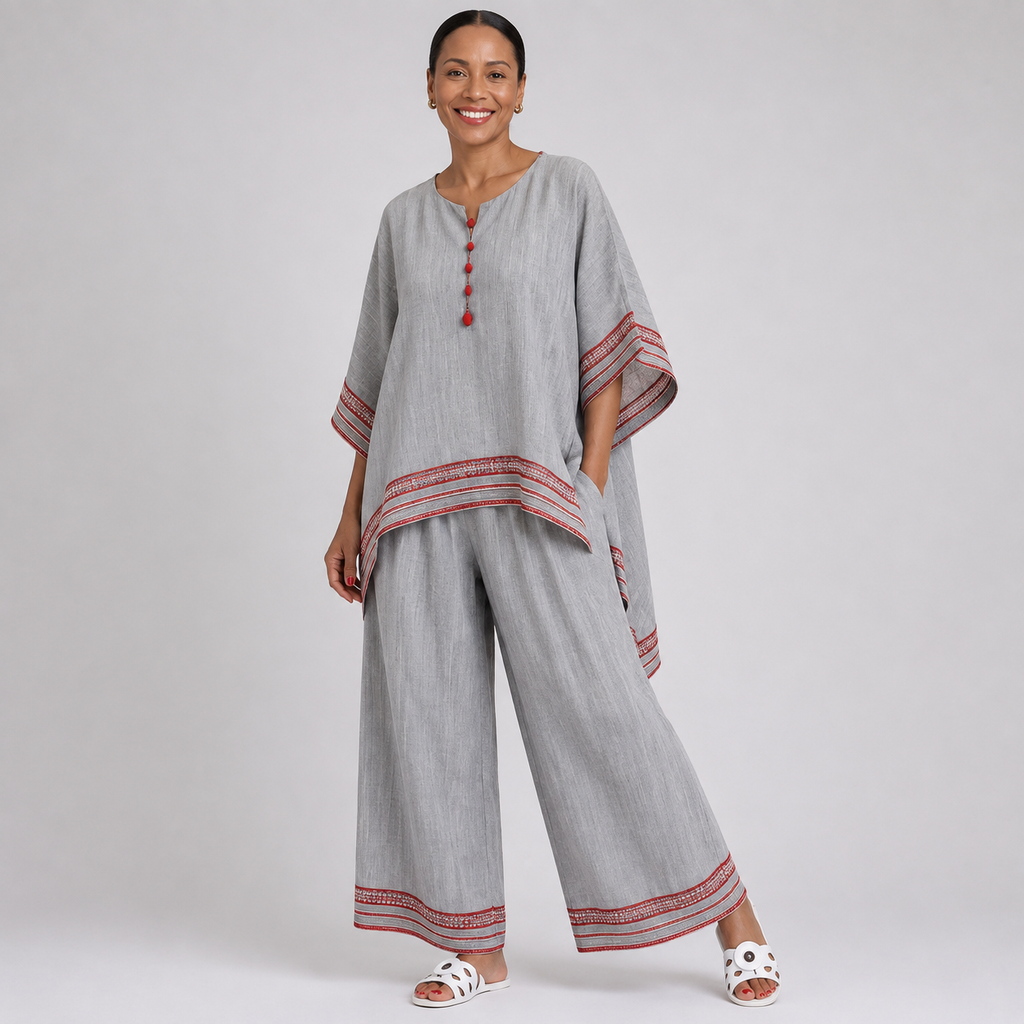 Dineo | Sophisticated Asymmetric Blouse and Wide-Leg Ethnic Trousers