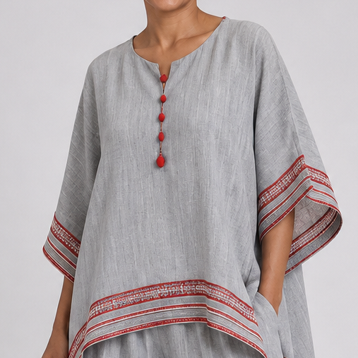 Dineo | Sophisticated Asymmetric Blouse and Wide-Leg Ethnic Trousers