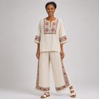 Fatima | Essential Embroidered Blouse and Wide-Leg Trousers