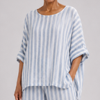 Imani | Sophisticated Blue Striped Top and Relaxed Trousers