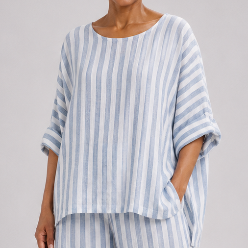 Imani | Sophisticated Blue Striped Top and Relaxed Trousers