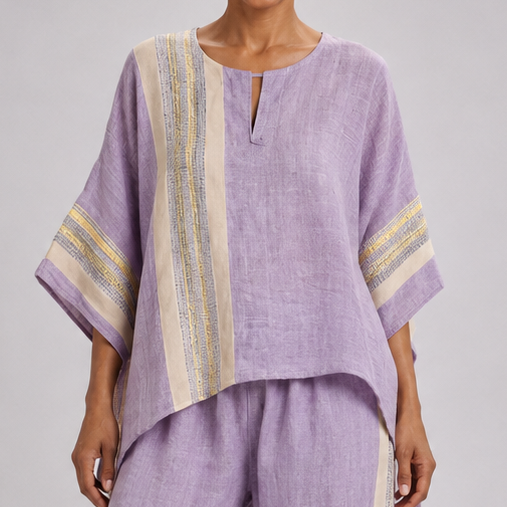 Jada | Elegant Lavender Top and Mustard Striped Trousers