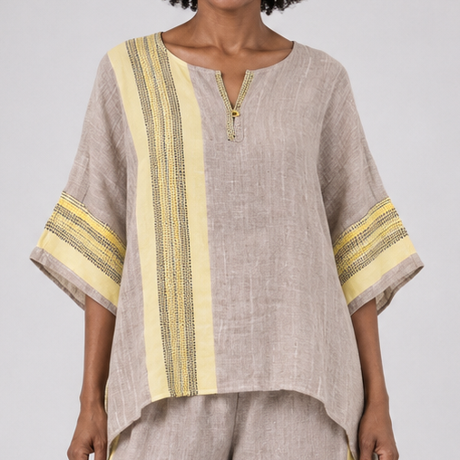 Jada | Elegant Lavender Top and Mustard Striped Trousers