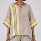 Jada | Elegant Lavender Top and Mustard Striped Trousers