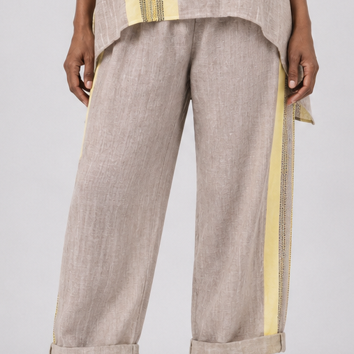 Jada | Elegant Lavender Top and Mustard Striped Trousers