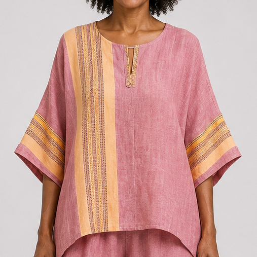 Jada | Elegant Lavender Top and Mustard Striped Trousers