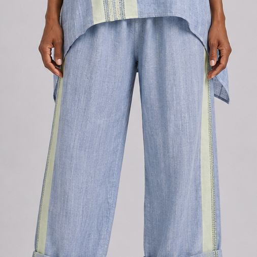 Jada | Elegant Lavender Top and Mustard Striped Trousers