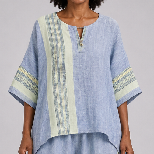 Jada | Elegant Lavender Top and Mustard Striped Trousers