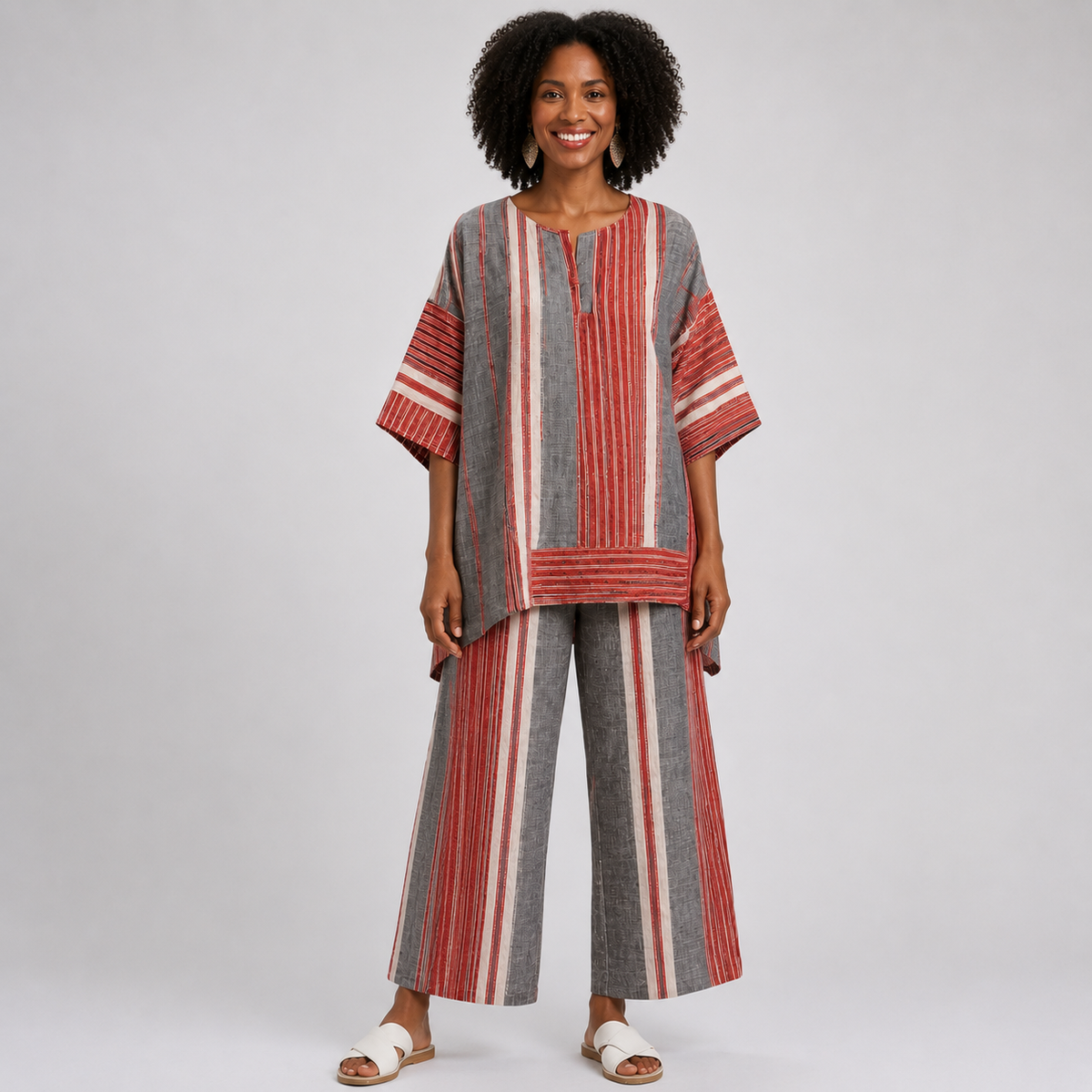 Jaliyah | Elegant Grey Top and Wide-Leg Trousers