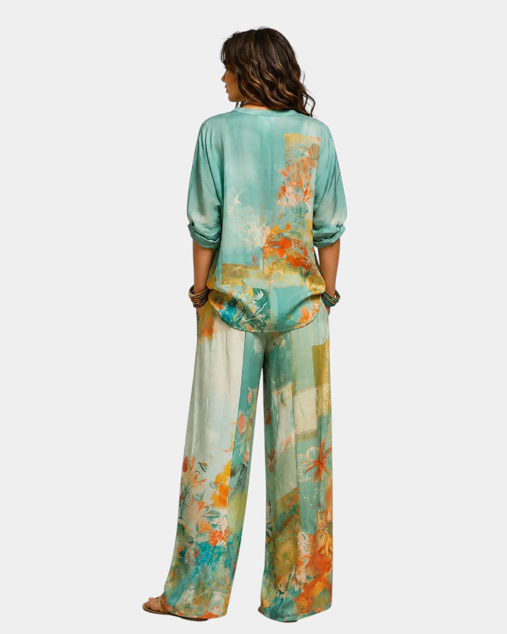 Fatima Rose | Elegant Set Floral Print and Wide-Leg Trousers
