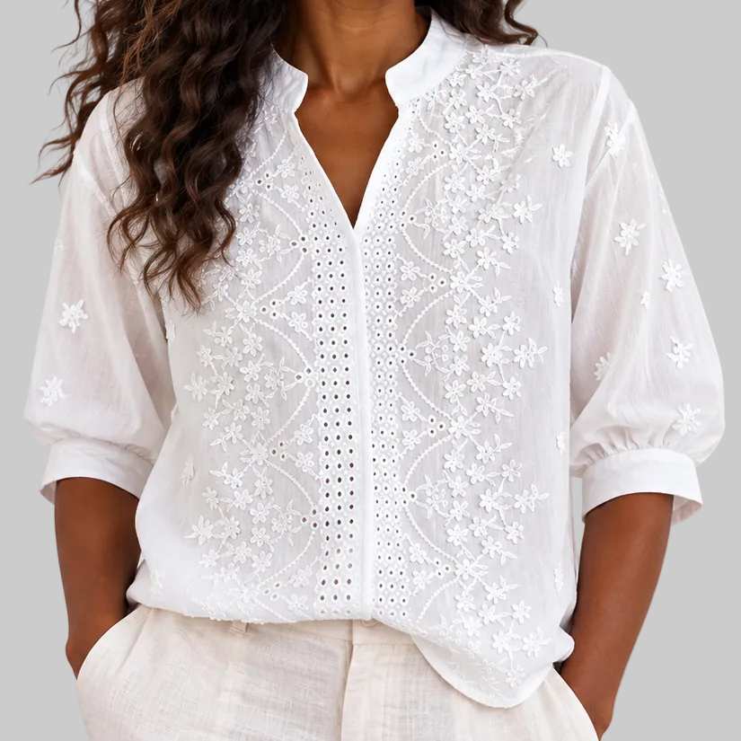 Elodie™ | Embroidered V-Neck Blouse
